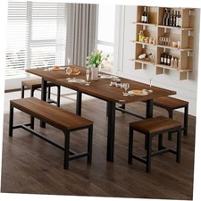Juego de mesa de comedor de 5 piezas para 4-8 personas, nogal 5 piezas (2 bancos y 2 taburetes)