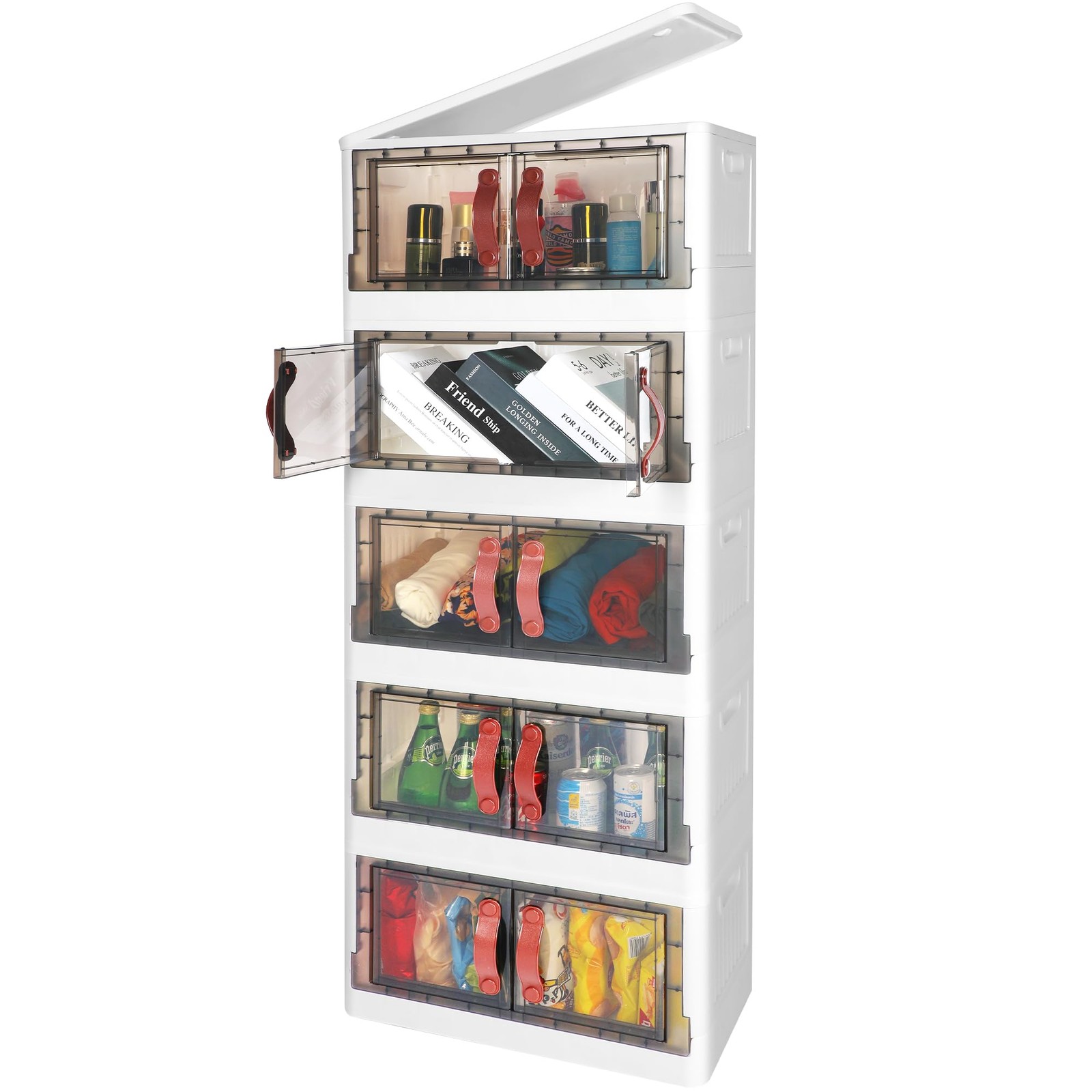 Пластиковые контейнеры для хранения HEALSMART с крышками, 200 л, 5 упаковок, Бежевый шкаф