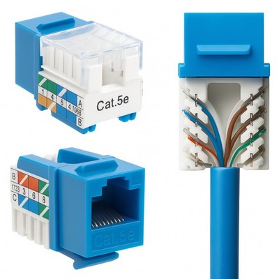Cat5e Keystone Ethernet Wall Jack Punch Down UTP 45-Degree 50 PCS, Blue