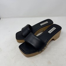 Steve Madden Black Leather Padded Square Toe Platform Slide Sandals Size 8