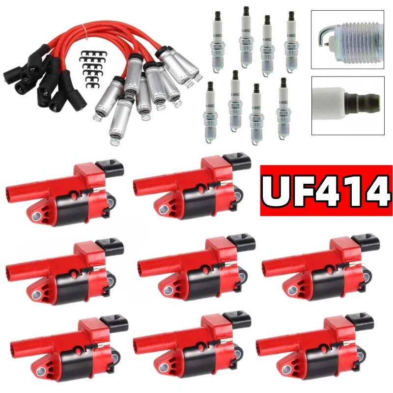 UF414 8x Round Ignition Coils+Spark Plugs+Wires Kit For GMC Buick Chevy Hummer - Image 3 of 4