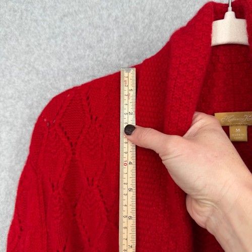 Katherine Kelly Womens Cashmere Tie Waist Cardigan Sweater Size M Red Cable Knit - Picture 7 of 9