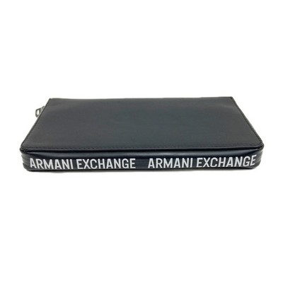 ARMANI EXCHANGE AX Round Logo Zipper Leather Long Wallet black