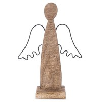Holzfigur Skulptur Dekofigur Engel Mangoholz Metall Schwarz 21Cm Orion