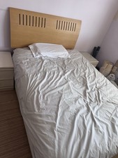 Double Storage Bed Frame, Light Wood Headboard, 4 Drawers, Beige + Mattress