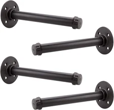 4PCS Industrial Pipe Shelf Brackets 8 Inch Black Iron Rustic Pipe Brackets For