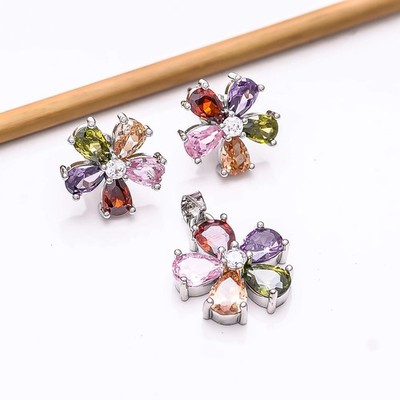 Multi & CZ 925 Silver Handmade Pendant Earring Set PS80511, Christmas Gift