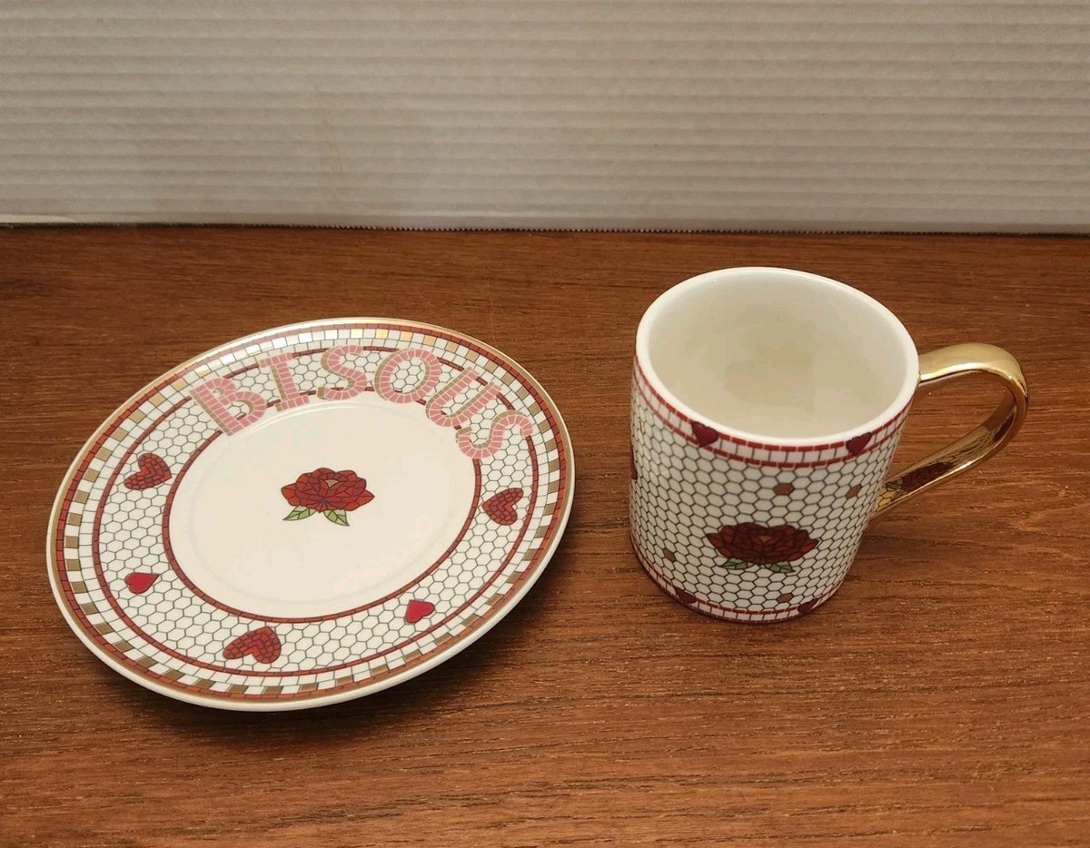 Anthropologie Bistro Tile Valentine's Espresso Cup & Saucer Set Anthropologie Bistro Tile Valentine's Espresso Cup & Saucer Set