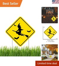 Funny Witch Crossing Halloween Yard Sign 15x15 - Weatherproof Lawn Decoration