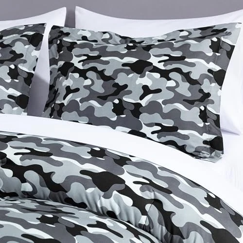 Juego de cama camuflaje militar estampado microfibra suave 2 piezas gris doble negro Foto 4 de 4