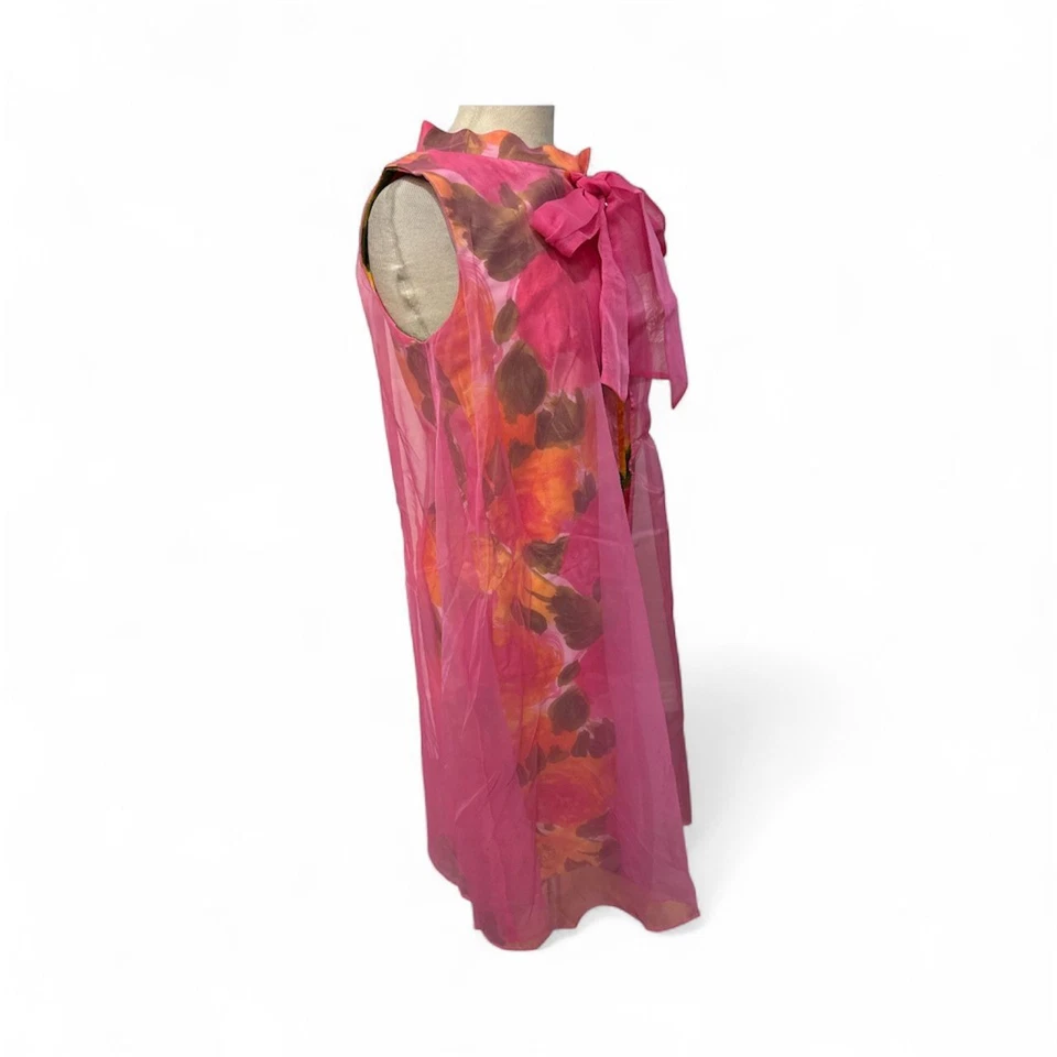 UNIQUE! Vintage Alice of California CHIFFON CAPE OVERLAY FLORAL DRESS SZ M/L - Image 2 of 4