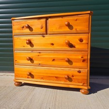 Classic Pine Chest of 2 over 3 Drawers Farmhouse Cottage Bun Feet Handles