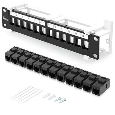 12 Port CAT6 Keystone Patch Panel Wall Mount 10 Inch Bracket Included 1U