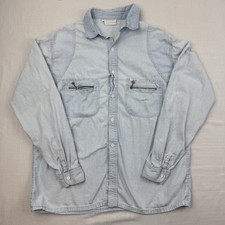 Vintage Guess Button Up Shirt Adult Medium Blue Faded 1980s Zip Pockets Collared