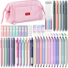 55PCS Aesthetic School Supplies with Pink Pen Case, 12 Pastel Highlighters, 11 C