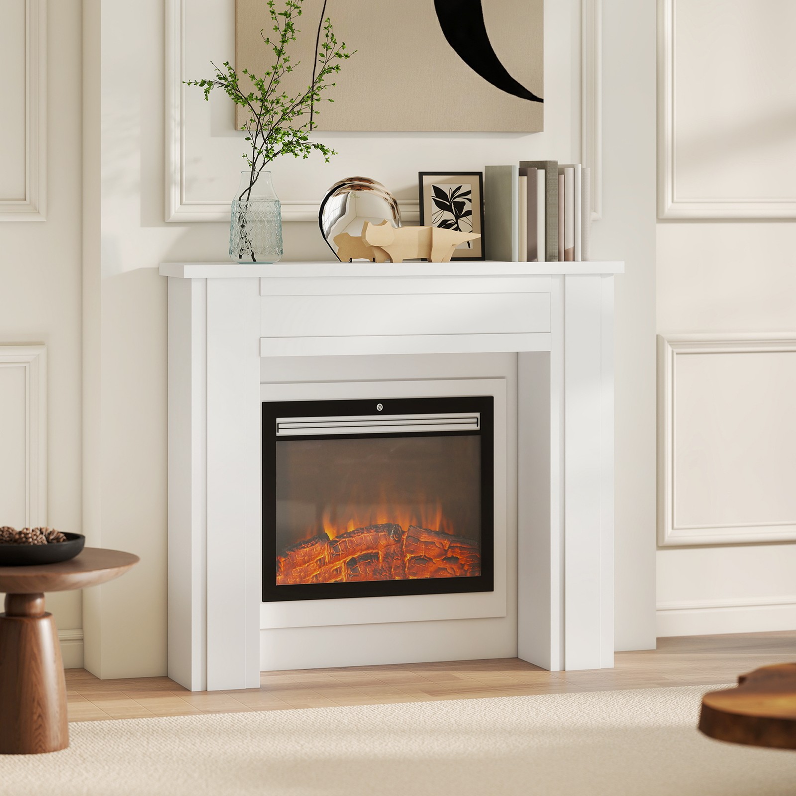 HOMCOM Modern Fireplace Mantel, Fireplace Surround with Leg, White