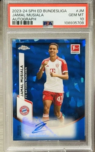 🔥⚽️JAMAL MUSIALA 2023-24 Topps Chrome Sapphire Bundesliga Auto #PSA 10 GEM!⚽️🔥