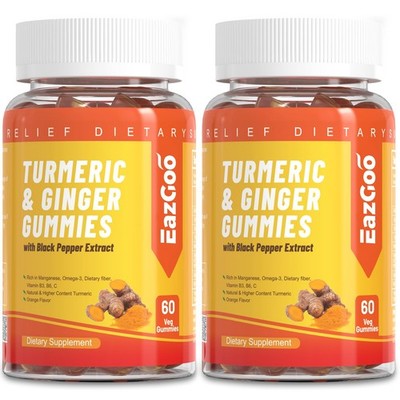 EAZGOO Turmeric Curcumin Gummies 500mg for Adults, with 60 Count (Pack of 2) 