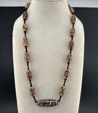 Vintage Himalayan Indo Tibetan Pure 9 Eyes And 3 Eye Dzi Necklace Rare