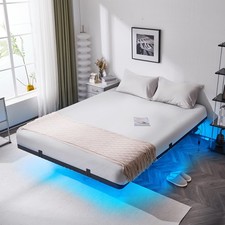Bonnlo Single/Double/King Floating Bed Frame with LED&Charge Station&Storage