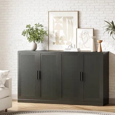 Sideboard Cabinet, 4-Doors Buffet Cabinet with Rattan Panels, Buffet Console ...