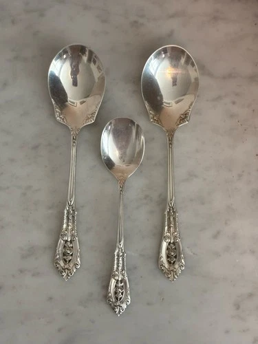 Wallace Rose Point Sterling 3pc Lot - 2 Sugar Spoon & Sherbert 87.8g No Monogram