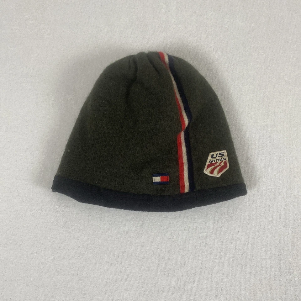 Tommy Hilfiger US Ski Team Lambs Wool Green Striped Beanie - Image 3 of 4