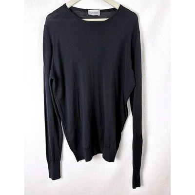 John Smedley Mens Black 100% Wool Crew Neck Sweater Made in England Size L