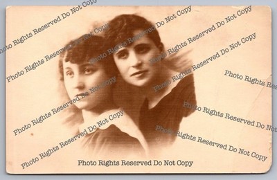 Antique postcard studio portrait 2 young women