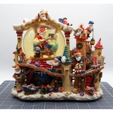 Vintage Santa Claus Workshop Musical Snow Globe Elf Village Castle Train 9in