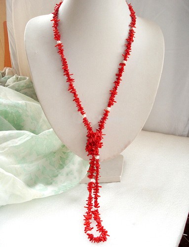Collar largo con Coral Rojo y naturales regalo para mujer eBay