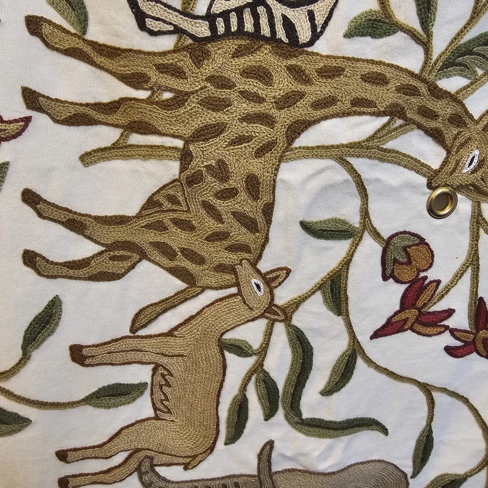 Lee Jofa Toile Crewel Animal Fabrics Pattern Savane Crewel with Grommets Sample - Image 4 of 4