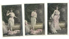 PA1757  SET OF 5  Mlle DECLOS TAKES OFF HER CLOTHES TO TAKE A BATH RPPC 