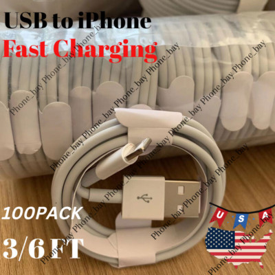 100 Pack USB Charger Cable 3/6Ft For Apple iPhone 14 13 12 11 8 7 Charging Cord