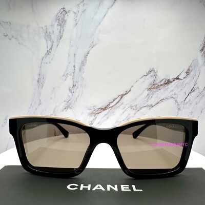 CHANEL Sunglasses Black Square CC Logo On Top Frame 54mm Metal