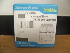 NEW BRISKMORE 5X16G CO2 CARTRIDGES W/INFLATOR FOR BIKE TIRE SCHRADER & PRESTA