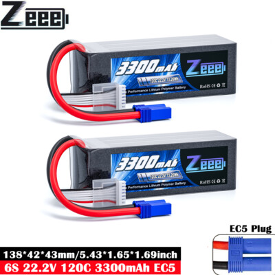 2pc Zeee 22.2V 6S Lipo Battery 3300mAh 120C EC5 for RC Car Helicopter Tank Drone