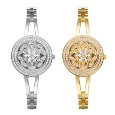 Full Diamond Women Shiny Rhinestone Flower Cover Adjustable Band Slim WristWatch