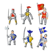Lot of 6 Safari Ltd PVC Knights Figures Halberd Flag Sword Blue