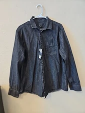 Marc Anthony Shirt XL Black Slim Fit Chambray Luxury Soft Denim Button Up NWT