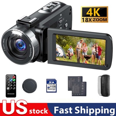 4K Camcorder 30FPS 42MP Digital Video Camera Recorder 18X Zoom & 3 IPS Screen US