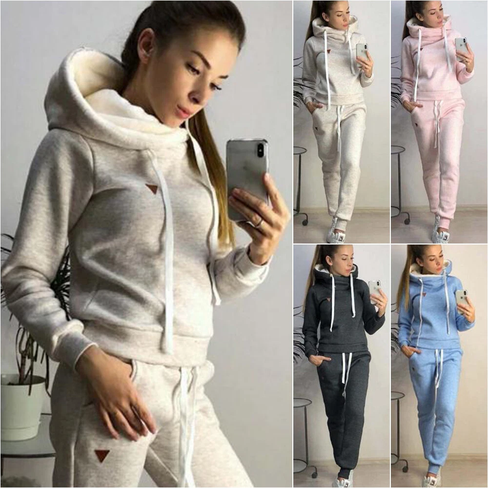 Womens Fleece Hoodies Tracksuits Outfits Joggers Trousers Casual Loungewear Set