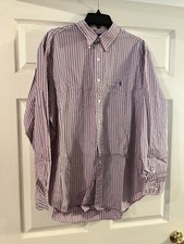 POLO RALPH LAUREN Men's Pink Blue Striped Button Up Front Shirt Size 17 34/35