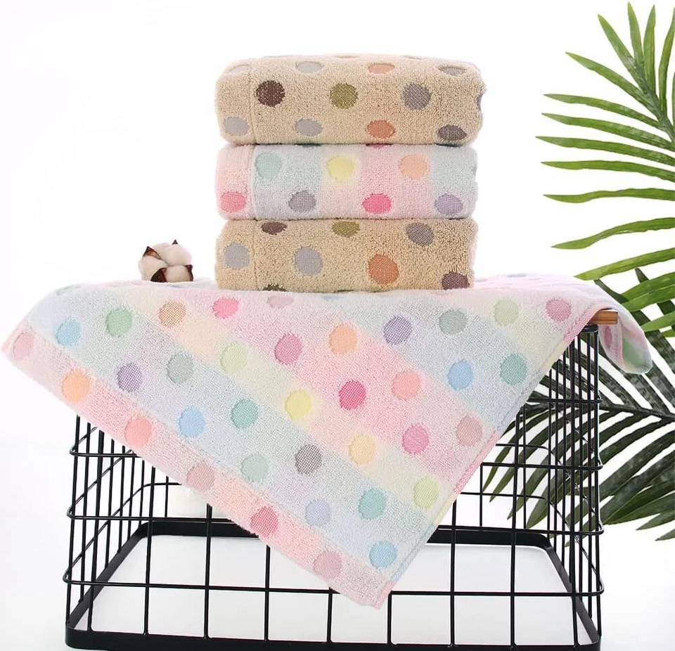 Hand Towels Set Colorful Polka Dot Pattern 100% Cotton Soft Absorbent Towel - Image 2 of 4