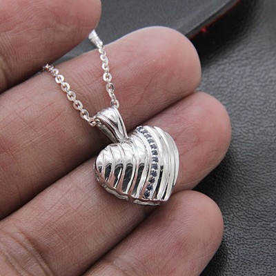 14K White Gold Over 0.2CT Round Lab Created Sapphire Heart Necklace Pendant 18''