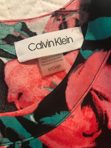 Calvin Klein Colorful Floral Print Sleeveless Blouse Top with Side Knot S/CH/P - Picture 3 of 5