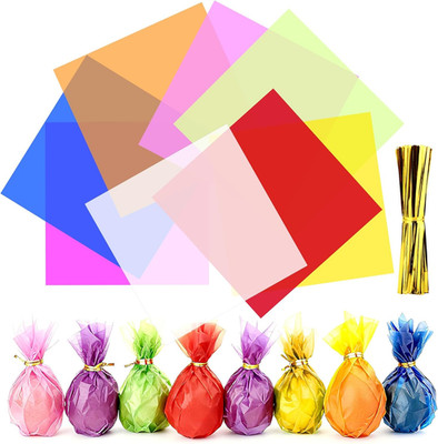 200 Pcs Colored Cellophane Sheets,7.5X7.5 Inch Cello Sheets, Colored Cello Wrap