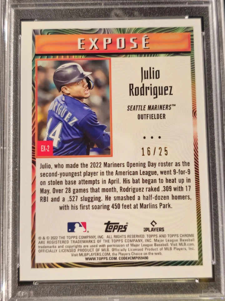 2022 TOPPS CHROME SONIC EXPOSE-ORANGE #EX-2 JULIO RODRIGUEZ RC #16/25 🔥 - Image 4 of 4