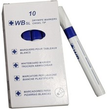 Image of WB Drywipe Pen Markers Dry Slim Line Fine Chisel Tip - Blue (Pack of 10)