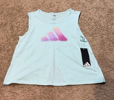 Adidas Girls Mint Green Sleeveless Tank Top Split Back Size Large (14) - M
